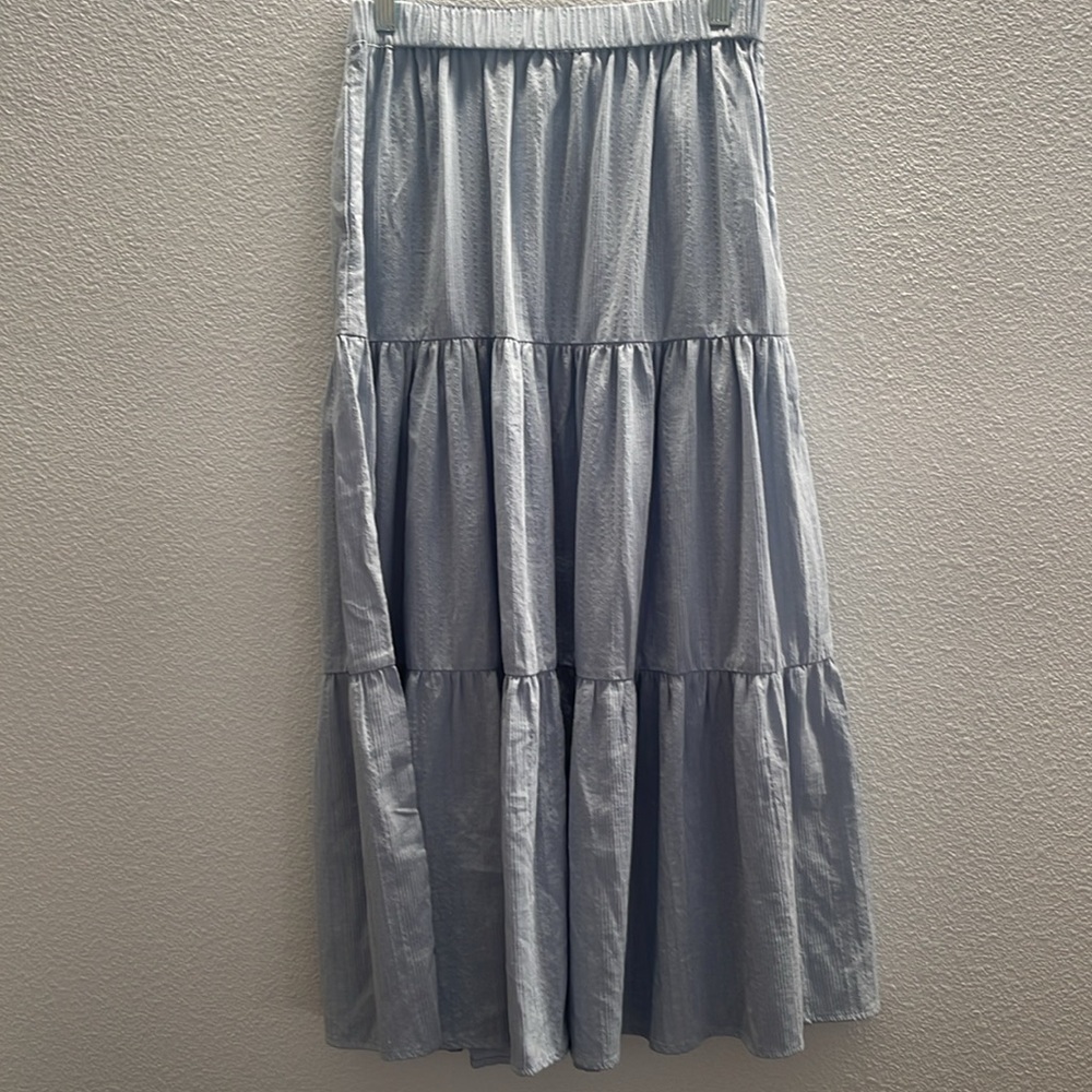 KEIRA TIERED MIDI SKIRT DUSTY BLUE by Another Love - Picture 4 of 9